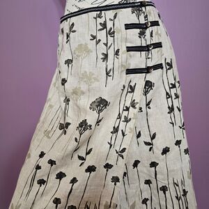 NWT J.Jill 100% linen Floral Boho Lightweight midi  skirt SZ 6